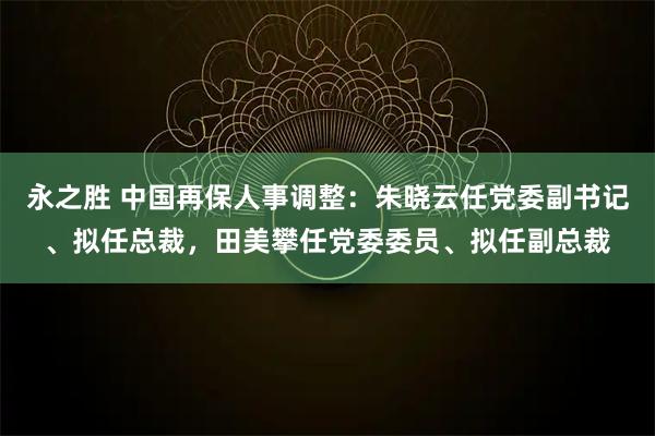 永之胜 中国再保人事调整：朱晓云任党委副书记、拟任总裁，田美攀任党委委员、拟任副总裁