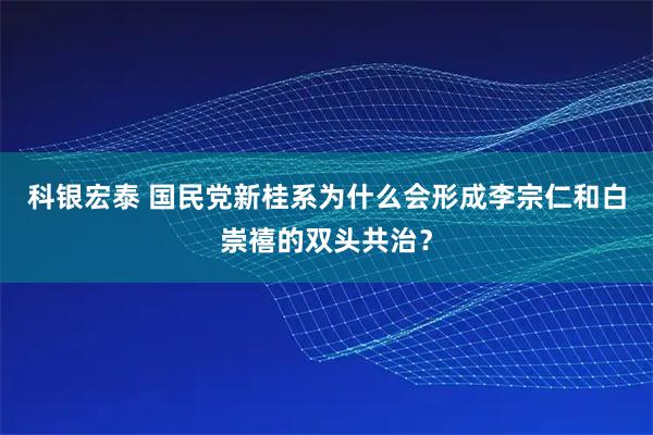 科银宏泰 国民党新桂系为什么会形成李宗仁和白崇禧的双头共治？